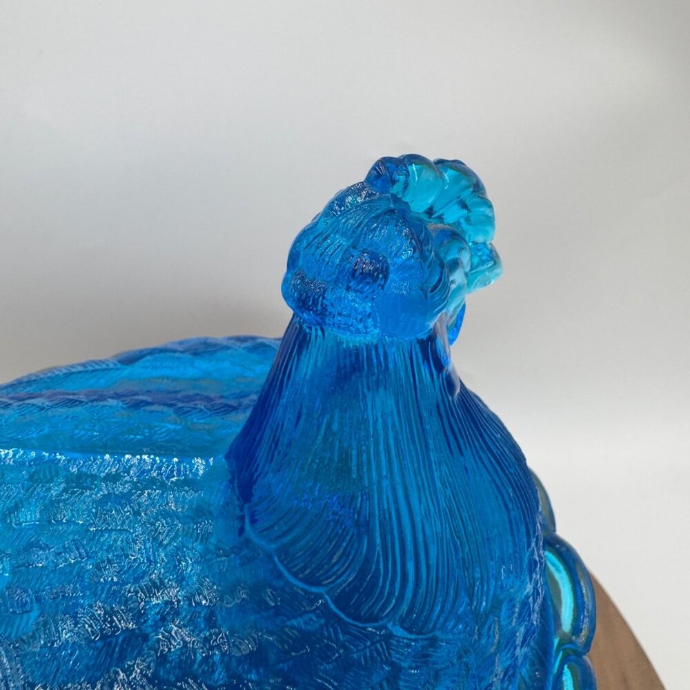 RARE COLOR Vintage LE Smith Horizon Blue Glass Hen On A Nest 6" Blue teal aqua M - Picture 9 of 13